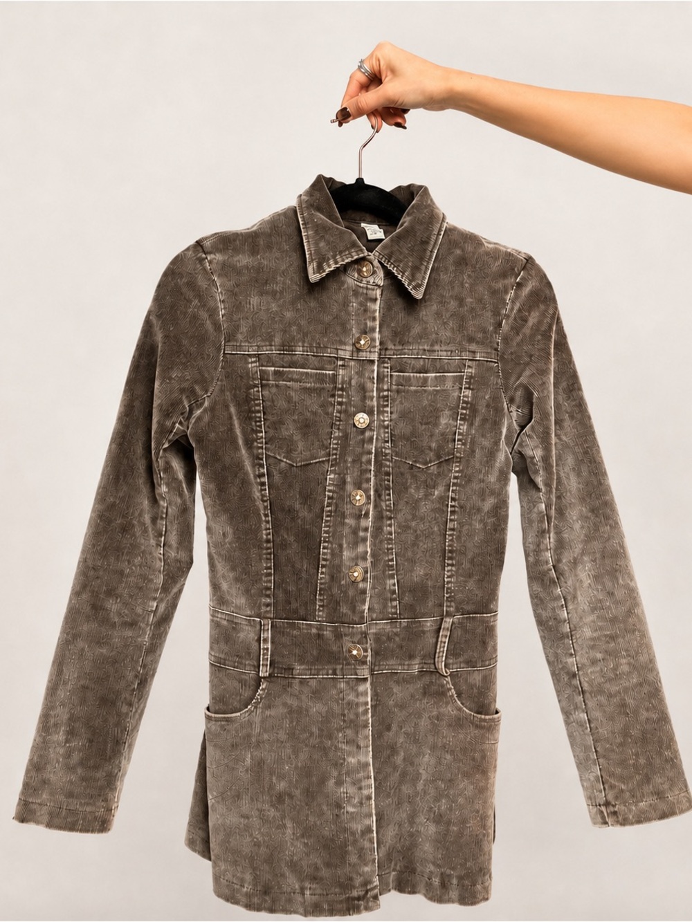 Classic Women's Corduroy Button-Front Jacket in Distressed Brown